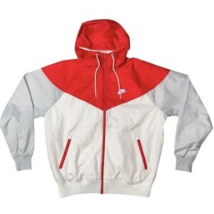 Nike Windrunner Women's Jacket Sz Medium Red Gray White Full Zip Athleisure